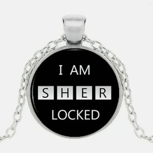 New I AM SHER LOCKED. Silver Glass Cab Necklace.